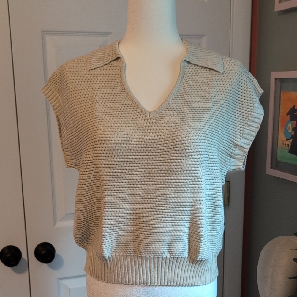 Women's Polo Beige Cap Sleeve Summer Sweater NWT